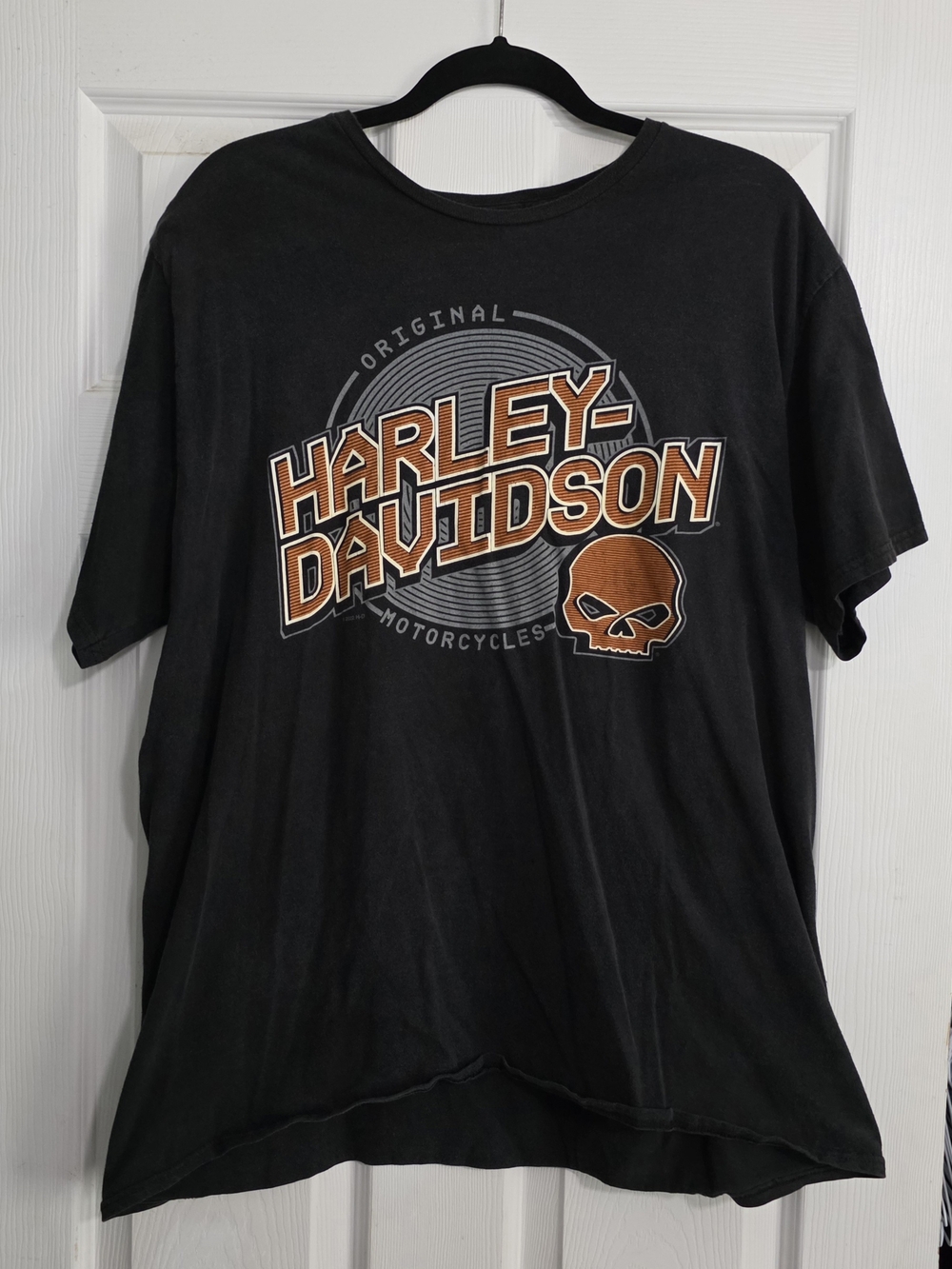 Hunters Moon Harley-Davidson Black Tee with Orange Logo and Skull